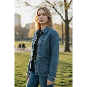 Jones Sport Woman's Blue Jean Jacket Denim Stretch Sz Small Western Boho Indie